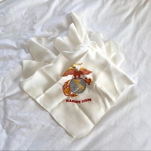 USMC Marine Corp Logo Stitched White Scarf Wrap